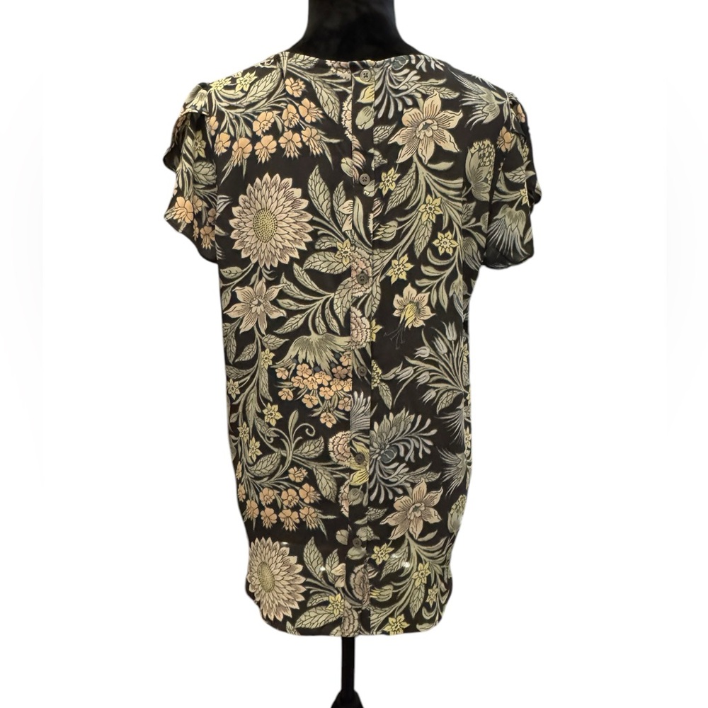 Loft Neutral Floral Blouse Ruffle Sleeves size Medium - Picture 6 of 9